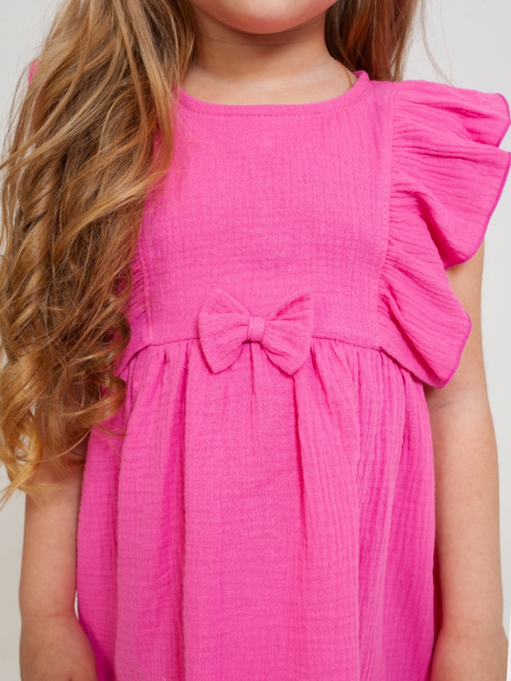 322-Ф. Платье из муслина детское, хлопок 100% фуксия, р. 122,128,134,140