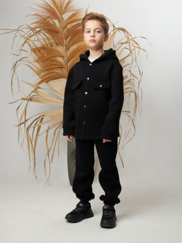 333. Костюм детский (Брюки+Толстовка) на кнопках, черный, хлопок 65%, 35% ПЭ, 3-х нитка с  начесом 122,128,134,140