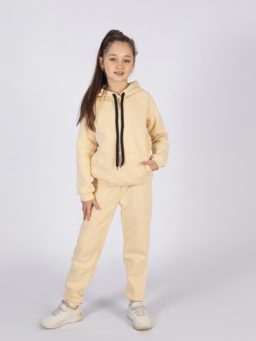 296-СЛ. Свитшот с капюшоном  + Штаны, хлопок 65%, 35%  ПЭ, 3-х нитка (начес) сливочный 80,86,92