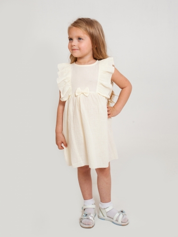 Купить 322-СЛ. Платье из муслина детское, хлопок 100% сливочный, р. 98,104,110,116 в Омске