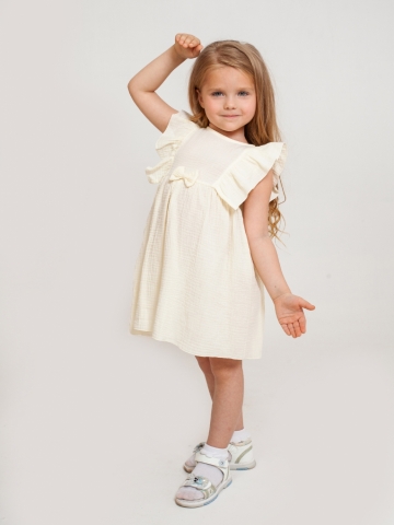 Купить 322-СЛ. Платье из муслина детское, хлопок 100% сливочный, р. 74,80,86,92 в Омске