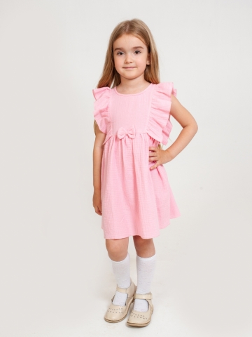 Купить 322-Р. Платье из муслина детское, хлопок 100% розовый, р. 74,80,86,92 в Омске