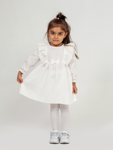 Купить 321-МО. Платье из муслина детское, хлопок 100% молочный, р. 74,80,86,92 в Омске