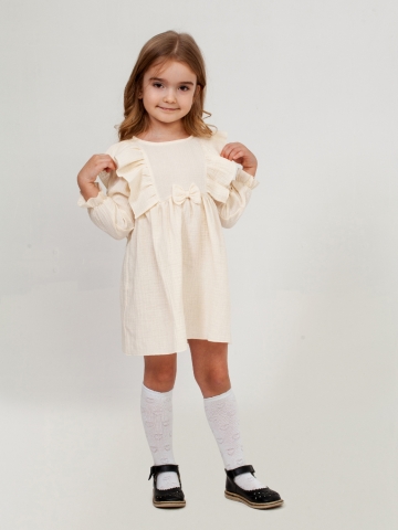 Купить 321-СЛ. Платье из муслина детское, хлопок 100% сливочный, р. 98,104,110,116 в Омске