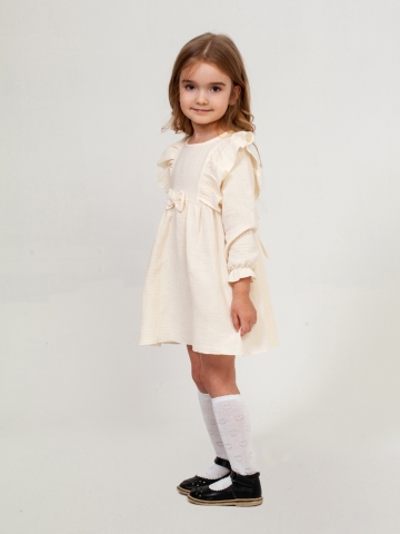 Купить 321-СЛ. Платье из муслина детское, хлопок 100% сливочный, р. 74,80,86,92 в Омске