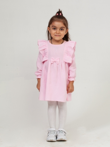 Купить 321-Р. Платье из муслина детское, хлопок 100% розовый, р. 98,104,110,116 в Омске