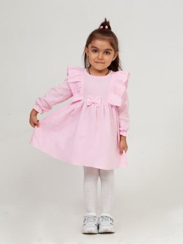 Купить 321-Р. Платье из муслина детское, хлопок 100% розовый, р. 74,80,86,92 в Омске
